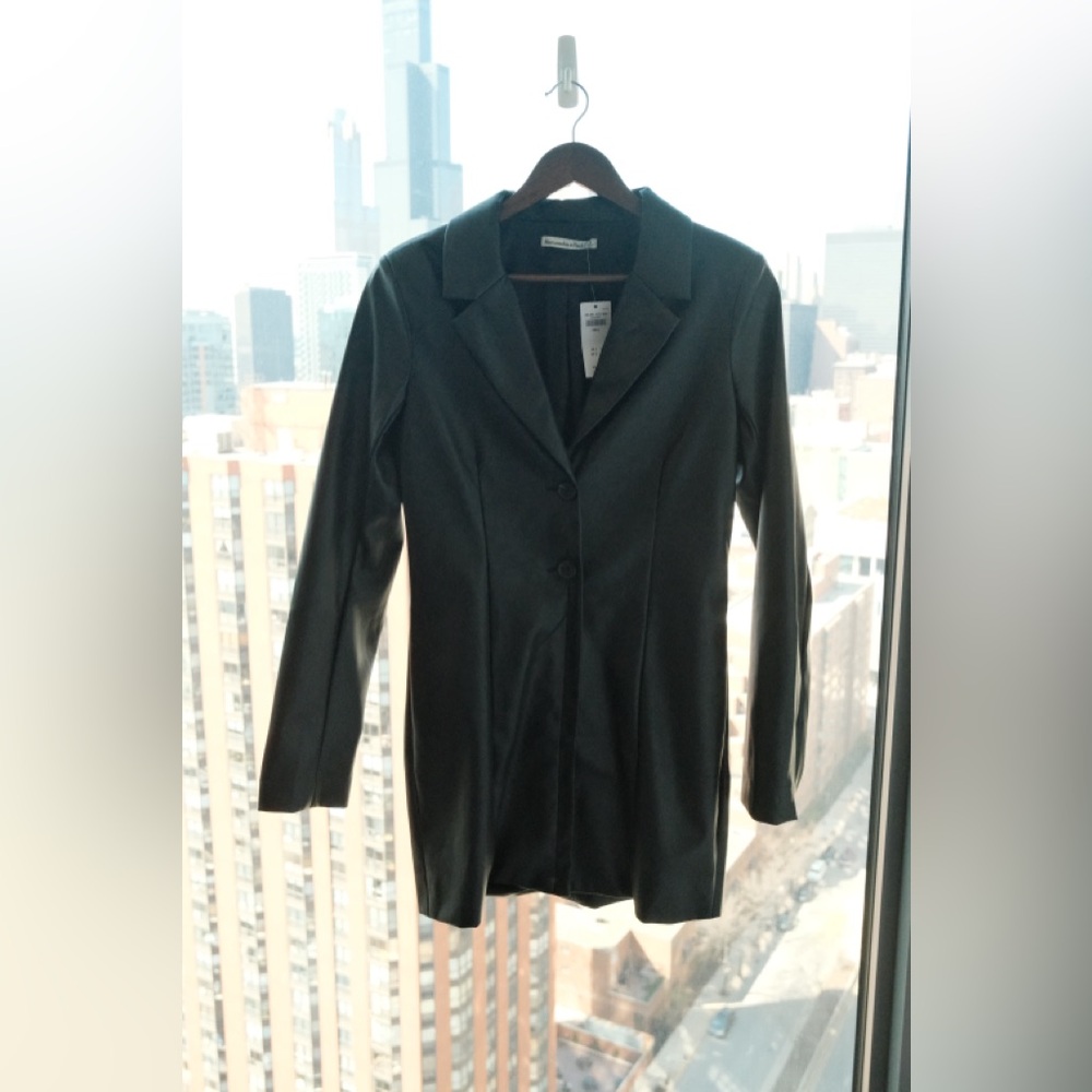 Abercrombie & Fitch Vegan Leather Mini Blazer Dress in Black